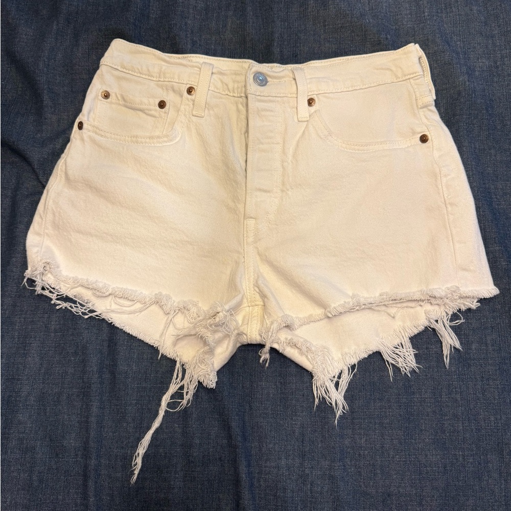 Levi's White Frayed Hem Jean Shorts
